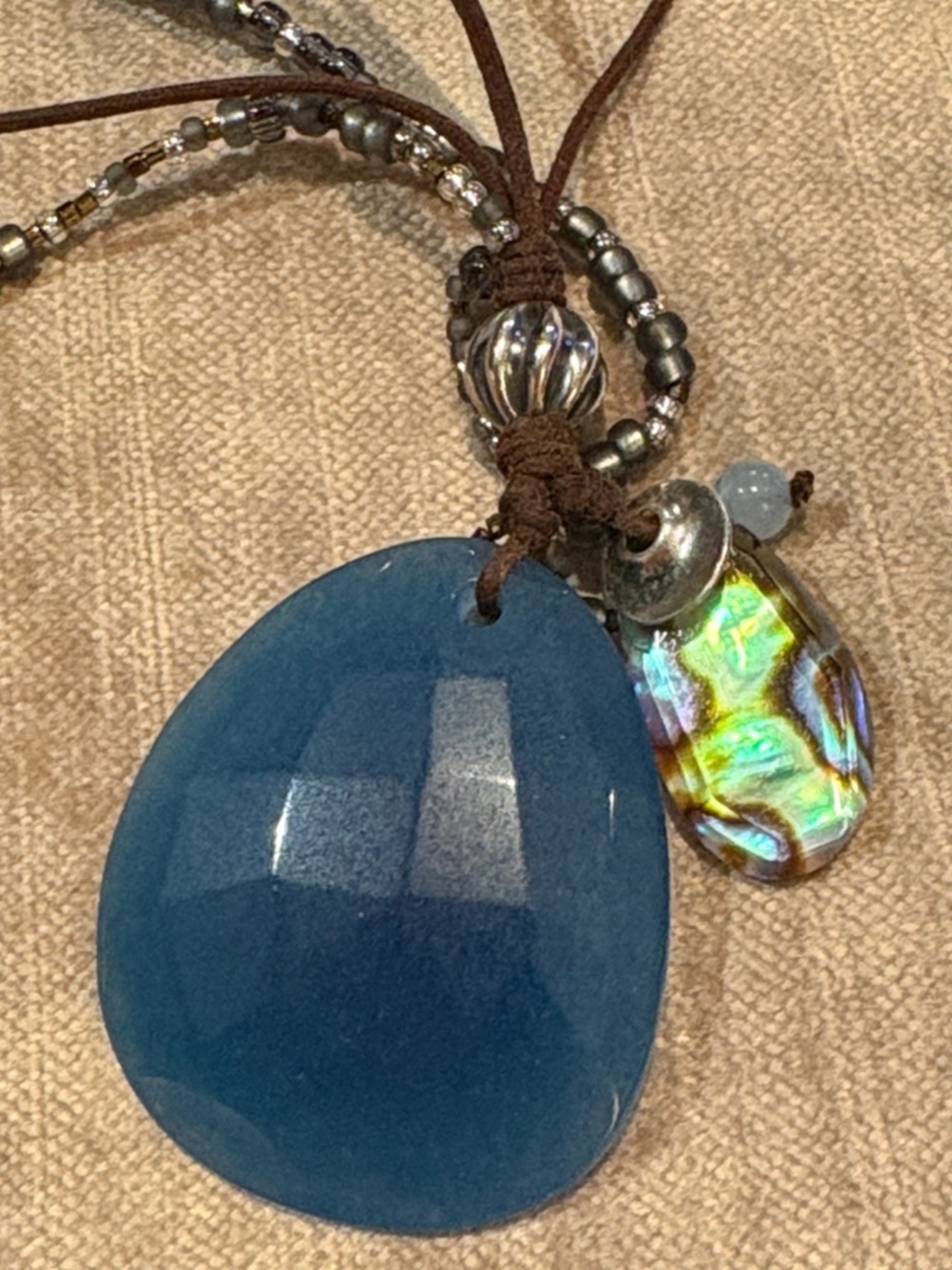 Silpada "Indigo Mood" Pendant Necklace Retired 925 Sterling, Quartzite & Abalone
